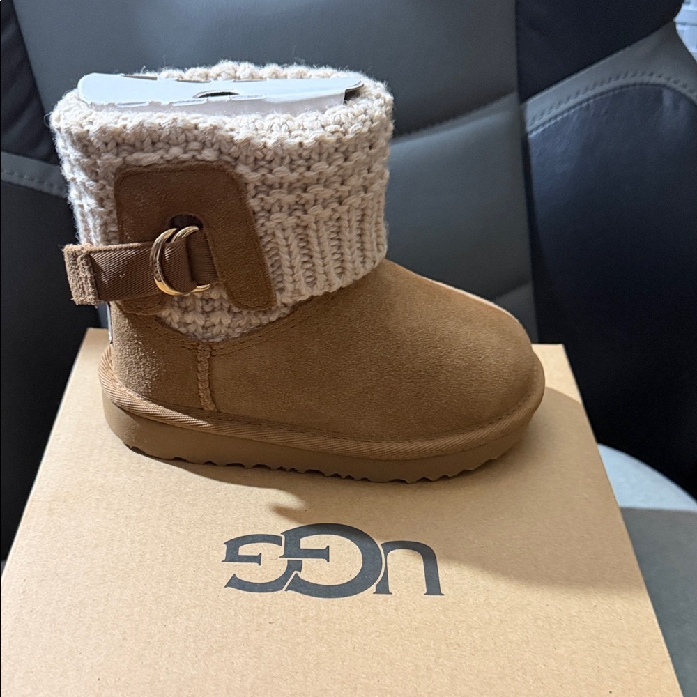 UGG Brown Boots with Cream Knit Cuff